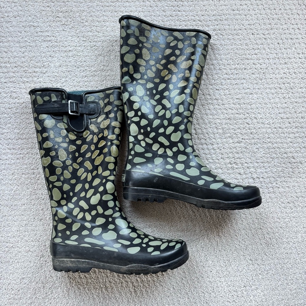 Sperry waterproof rubber tall rain boots black and gray